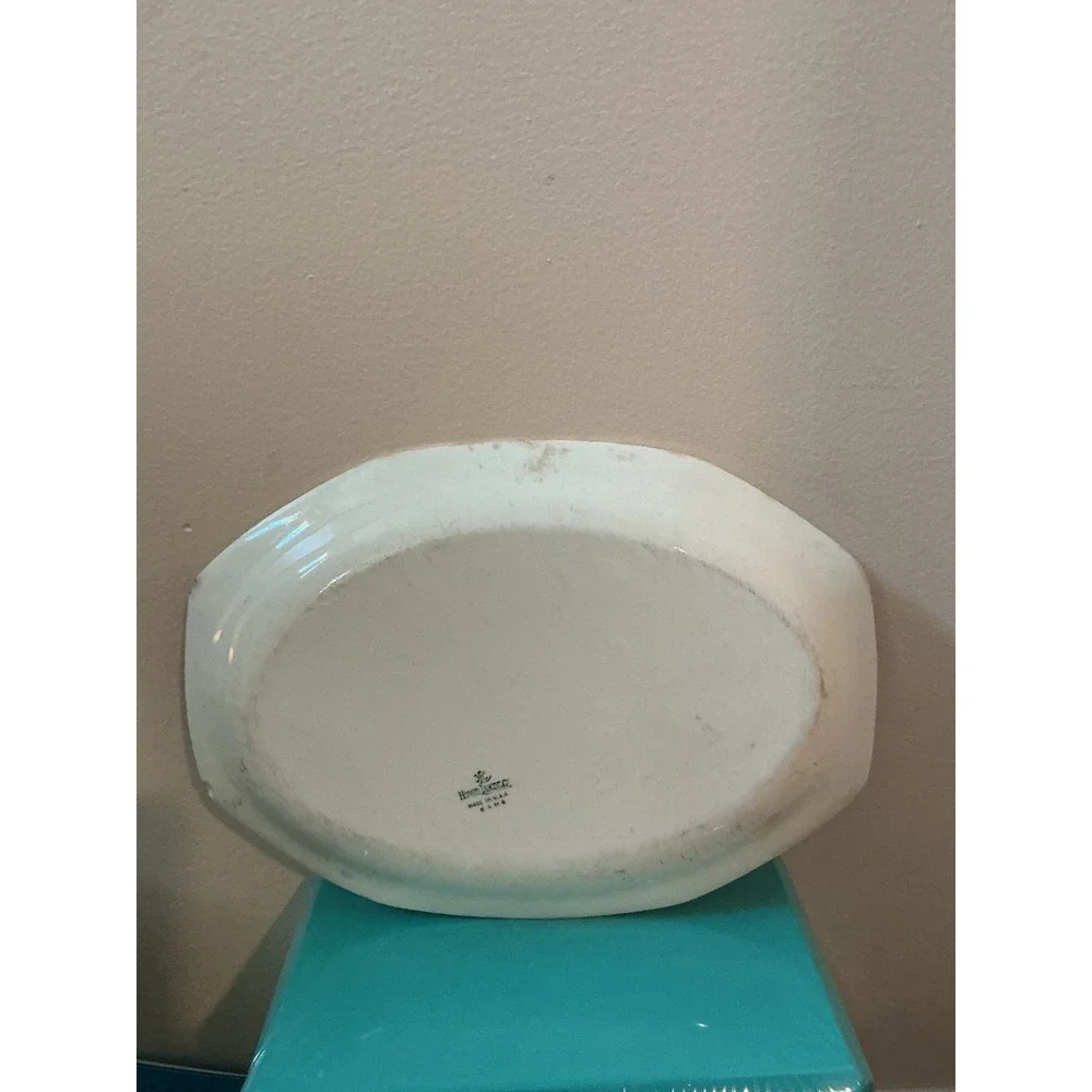 Vintage Homer Laughlin Floral Oval Serving Platter 11.5 Inch Made‎ in USA Cream